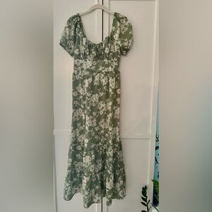 Green and cream floral printed maxi dresss